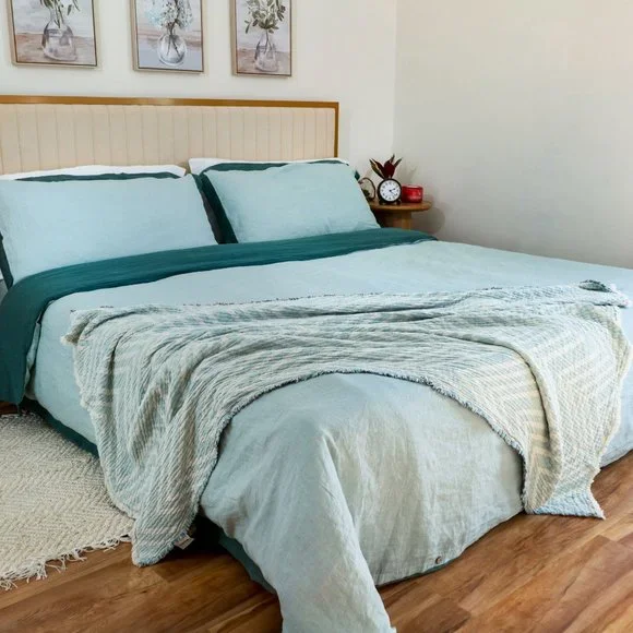 %100FrenchFlaxLinen King Size Duvet Covet Set with Fitted Sheet and Pillow Cases - Picture 4 of 8